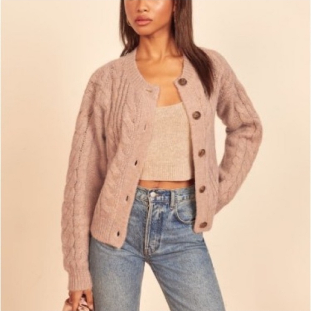 Reformation Lemartine Cable Knit Cardigan Size Small